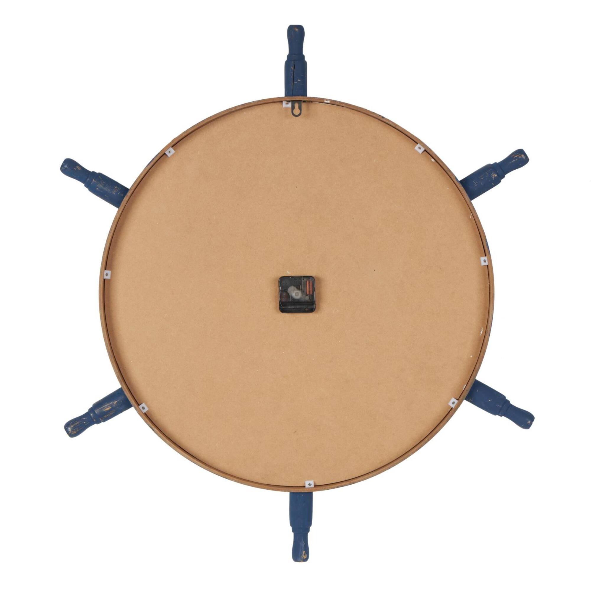 33" White & Blue Wood & Rope Ship Wheel Decorative Wall Clock